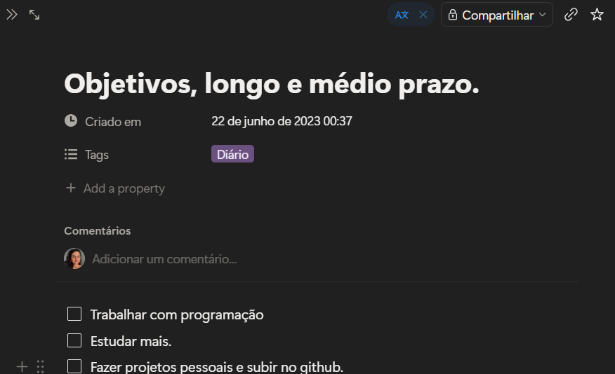 Listando como queria a minha vida em médio e longo prazo